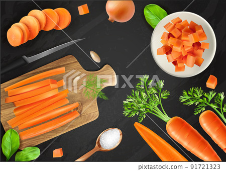 Realistic Carrot Chalkboard Composition 91721323