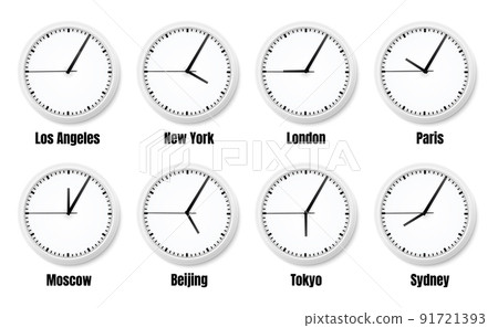Office Clock Timezones Realistic Composition 91721393