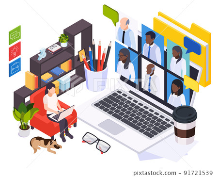 Online Conference Isometric Illustration 91721539