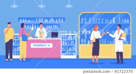 Pharmacy Interior Vector Illustration 91722370