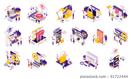 Internet Censorship Isometric Set 91722444