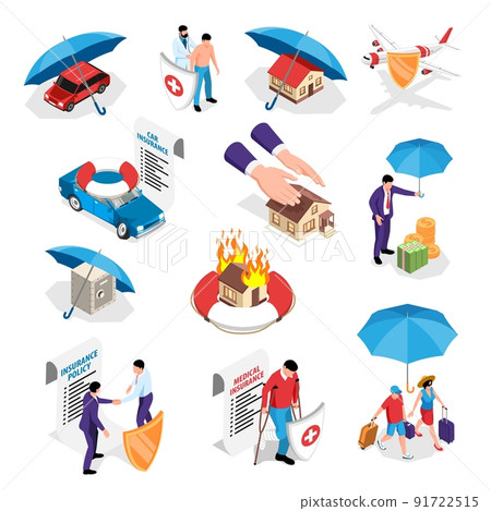 Insurance Isometric Icon Set 91722515
