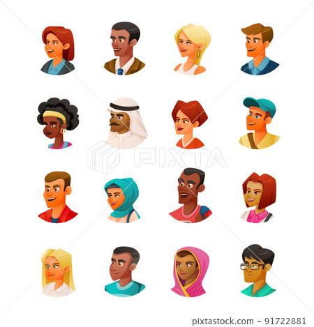 Diversity Cartoon Heads Set 91722881