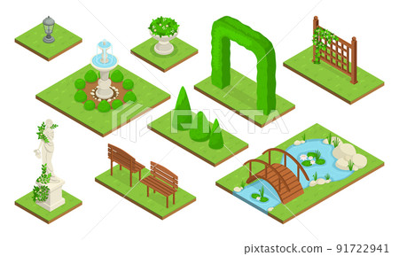 Isometric Landscape Design Park Icon Set Isometric Landscape Design Park Icon Set 91722941