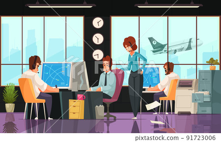Airport Interior Cartoon Composition 91723006