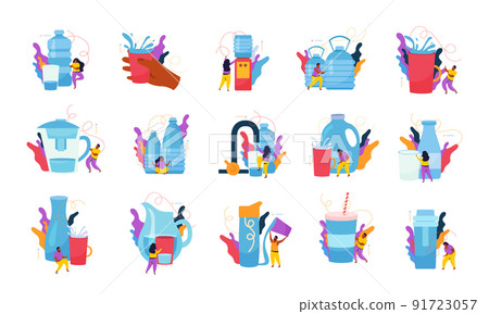 Drink Water Flat Icon Set Drink Water Flat Icon Set 91723057