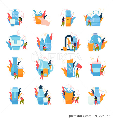 Drink Water Flat Icon Set 91723062