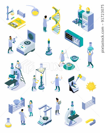 Isometric Science Laboratory Color Icon Set 91723075