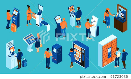 Isometric Self Service Color Icon Set 91723086