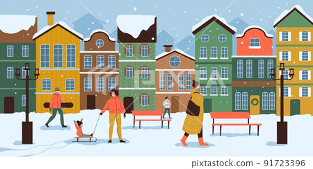 European Winter Town Illustration 91723396