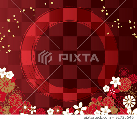 Banner design checkered pattern and Japanese floral pattern 336 x 280 size compatible 91723546
