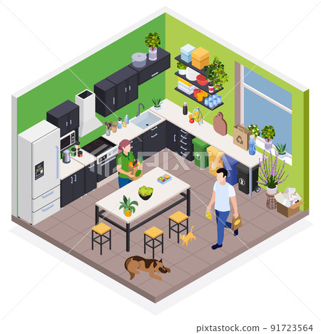 Family Using Organic Food In Kitchen Interior Family Using Organic Food In Kitchen Interior 91723564
