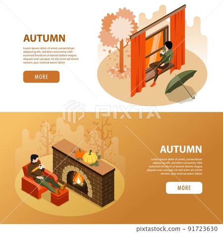 Autumn Isometric Horizontal Banners 91723630