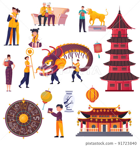 Flat Chinese New Year Set Flat Chinese New Year Set 91723840
