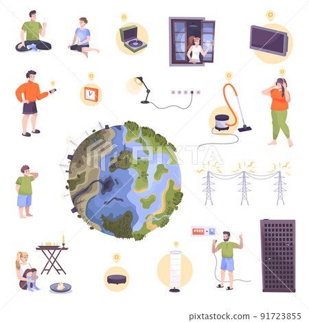 Flat Isolated Electricity Icon Set 91723855