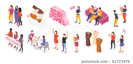 International Women Day Isometric Icons 91723976