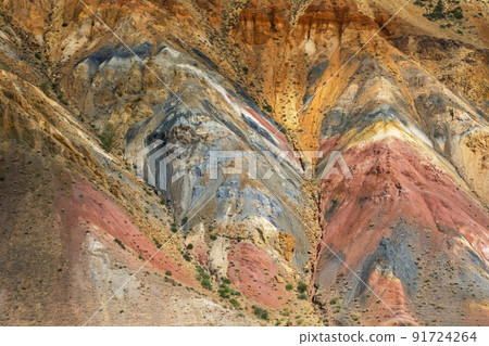 Colorful hills in Altai Republic, named Mars 2. Nature environment background. Natural colored texture of sandstone Martian landscape in Altai Mountains. 91724264