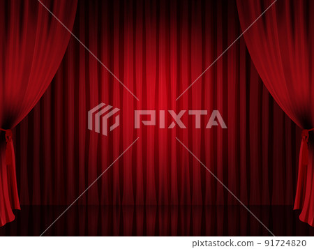 Stage against the backdrop of a red curtain in the spotlight 91724820
