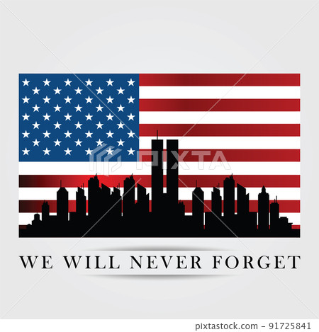Twin Towers in New York City Skyline. September 11, 2001 vector poster. Patriot Day, September 11, We will never forget Twin Towers in New York City Skyline. September 11, 2001 vector poster. Patriot Day, September 11, We will never forget 91725841