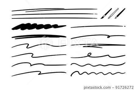 手繪風格線條素材套裝，配有鋼筆和畫筆，黑色（提供漸變版本） 91726272