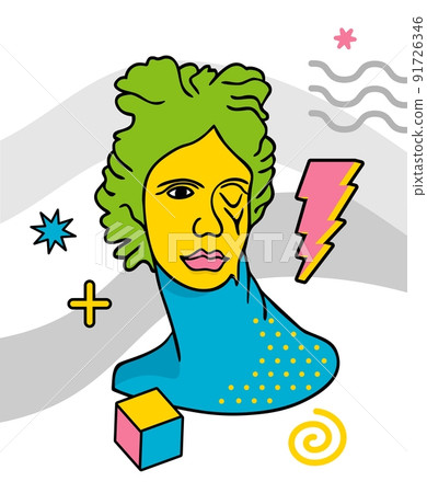 Greek trippy sculpture. Cartoon vector illustration in psychedelic trip style. Greek trippy sculpture. Cartoon vector illustration in psychedelic trip style. 91726346