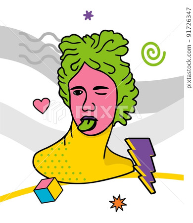 Greek trippy sculpture. Cartoon vector illustration in psychedelic trip style. Greek trippy sculpture. Cartoon vector illustration in psychedelic trip style. 91726347