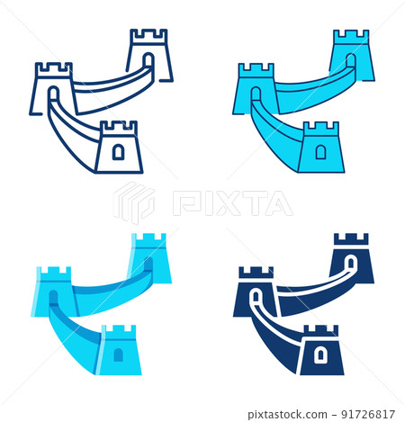The Great wall of China icon set in flat and line style The Great wall of China icon set in flat and line style 91726817