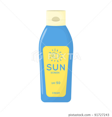 Skin care product. Sun safety, UV protection cream. Tube of sunscreen product with SPF. Summer cosmetic. Flat vector illustration isolated on white background. 91727243