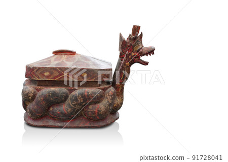 side view antique brown and red wooden box on white background, object, decor, vintage, ancient, religion, copy space side view antique brown and red wooden box on white background, object, decor, vintage, ancient, religion, copy space 91728041