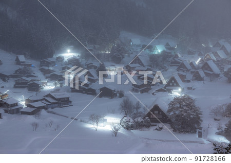 《岐阜縣》積雪的白川鄉/冬季合掌祖村 91728166