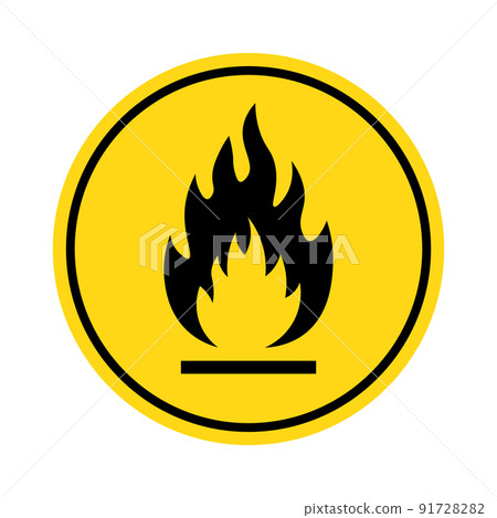 Fire warning icon, flammable sign. Chemical hazard, fire danger, flammable liquid symbol. 91728282