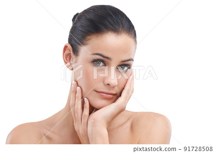 Soft and smooth. Cropped portrait of a beautiful young woman isolated on white. Soft and smooth. Cropped portrait of a beautiful young woman isolated on white. 91728508