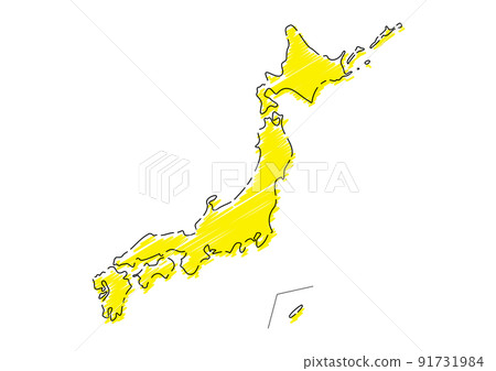 粗糙手繪日本列島黑色主線黃色 91731984