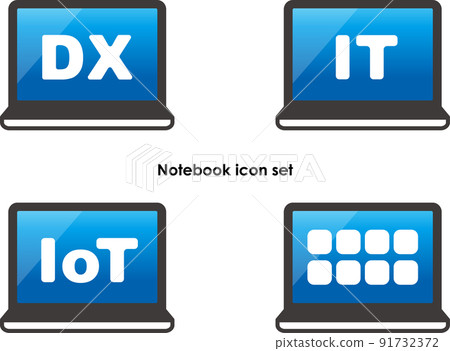 信息服務業務 DX 轉換筆記本電腦平板電腦屏幕圖標集 91732372