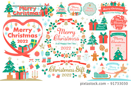 Christmas design frame and illustration set 91733030