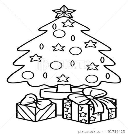 Christmas Tree Isolated Coloring Page for Kids 91734425
