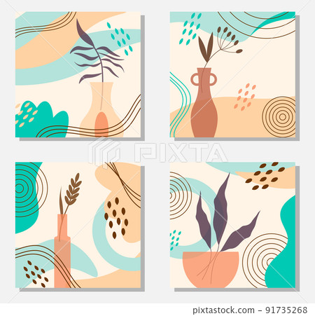 A set of square cards with an abstract pattern...-插圖素材 [91735268] - PIXTA圖庫