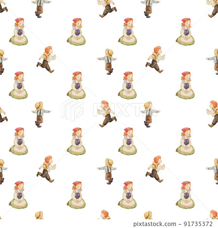 European folk farm life watercolor pattern seamless European folk farm life watercolor pattern seamless 91735372