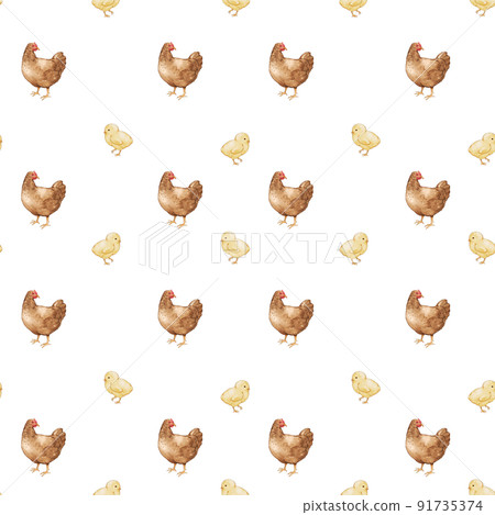 European folk farm life watercolor pattern seamless European folk farm life watercolor pattern seamless 91735374