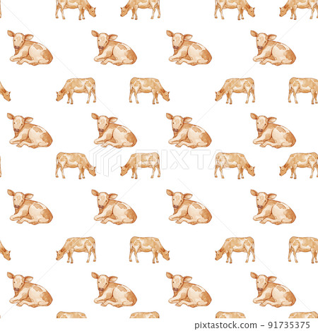 European folk farm life watercolor pattern seamless European folk farm life watercolor pattern seamless 91735375