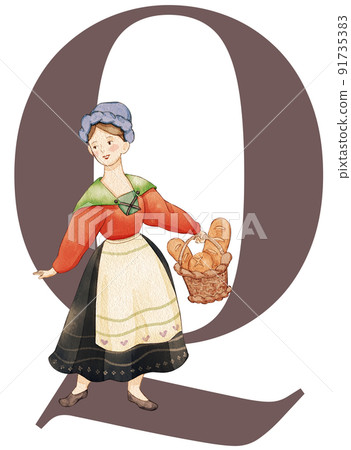 Alphabet A-Z with European folk farm life watercolor 91735383