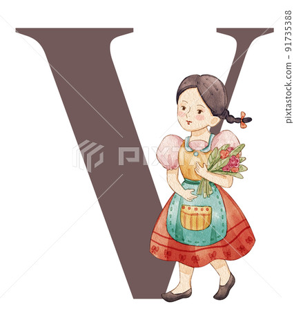 Alphabet A-Z with European folk farm life watercolor Alphabet A-Z with European folk farm life watercolor 91735388