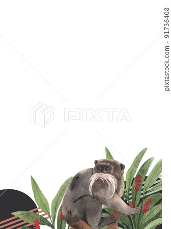 Monkey in jungle frame watercolor png 91736408