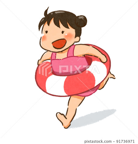 A girl running with a float 91736971