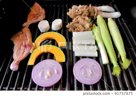 BBQ on a full-scale grill 91737875