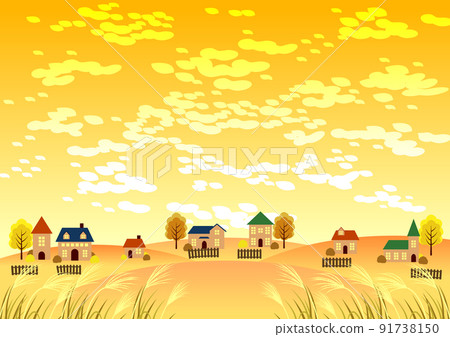 Autumn dusk and satoyama background horizontal 91738150