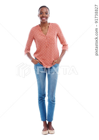 Feeling fresh today. Studio shot of an attractive young woman with her hands in her pockets. 91738827