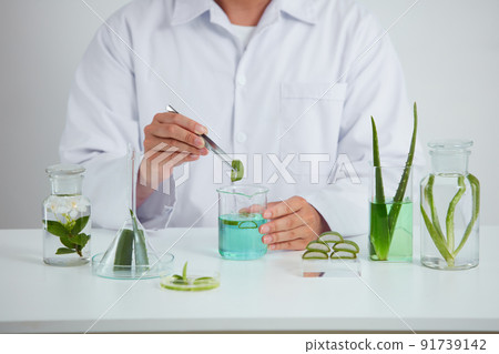 Plants and flowers extract in petri dish and a white background in laboratory , green leaf in a test tube and doctor for cosmetic advertising , photography science concept Plants and flowers extract in petri dish and a white background in laboratory , green leaf in a test tube and doctor for cosmetic advertising , photography science concept 91739142