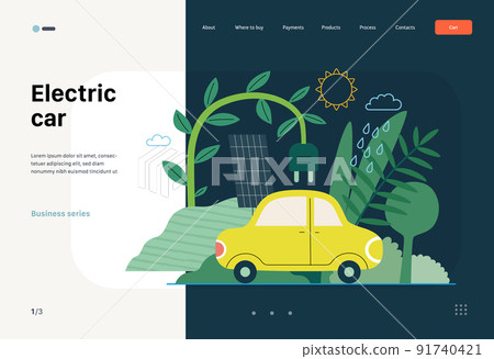 Ecology - Electric car -Modern flat vector concept illustration of Solar panels and an electric car. Renewable energy metaphor. Creative landing web page template 91740421