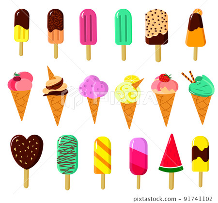 Ice cream set. Bright stickers for shops, scrapbooking, sketchbooks. Vector illustration. 91741102